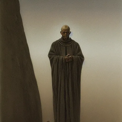 Image similar to priest by Zdzisław Beksiński, oil on canvas