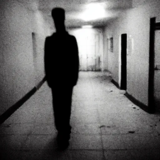 Prompt: insane nightmare, no light, everything is blurred, creepy shadows, asylum, man in the straitjacket , very poor quality of photography, 2 mpx quality, grainy picture