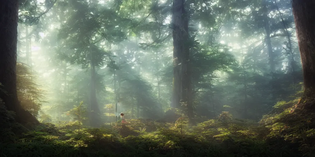 Image similar to a forest, detailed oil painting, hyperrealistic, breathtaking, volumetric lighting, Studio Ghibli, Jessica Rossier, digital art, octane render, epic composition, trending on artstation, masterpiece