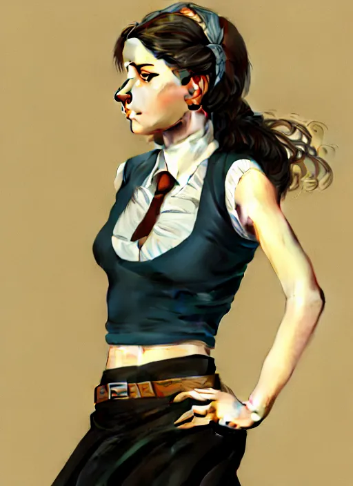 Image similar to portrait of a full body of beautiful young female secretary, d & d, sleeveless turtleneck, pencil skirt, fantasy, flat lighting, intricate, highly detailed, digital painting, artstation, concept art, smooth, sharp focus, illustration, art by simon bisley and greg rutkowski and alphonse mucha, natural tpose