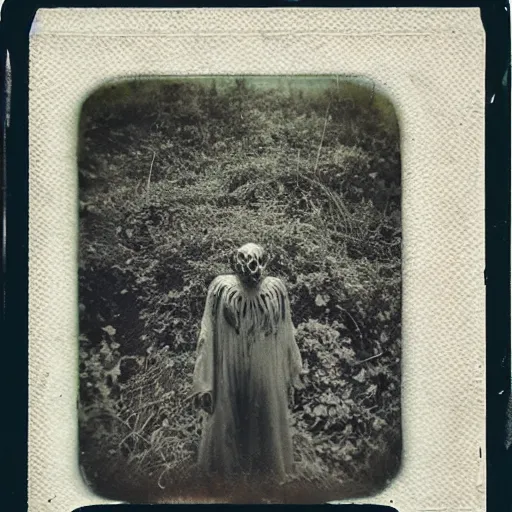 Image similar to creepy lovecraftian monster in swamp, 1910 Polaroid photo