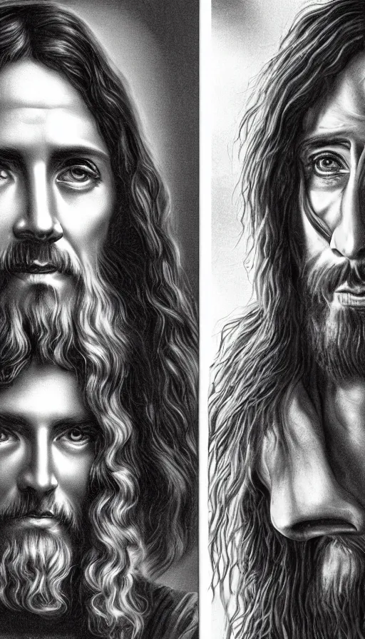 Image similar to jesus black and devil figth foto realism