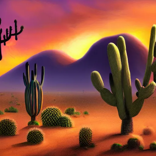 matte painting of desert sunset with cacti, trending | Stable Diffusion ...