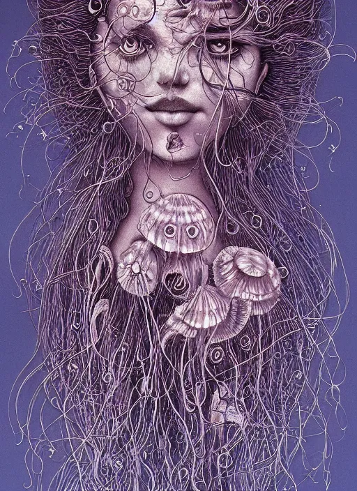 Prompt: Jellyfish goddess painting by Dan Hillier, trending on artstation, artstationHD, artstationHQ, 4k, 8k
