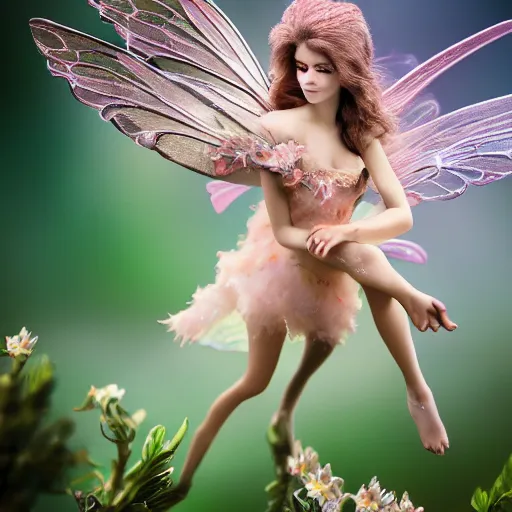 Image similar to extremly detailed fairy flying in nature, high details, detailed face, 8 k, sharp