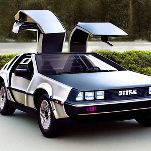 Prompt: The Back to the Future DeLorean if it was designed in 2020, realistic promotional photo