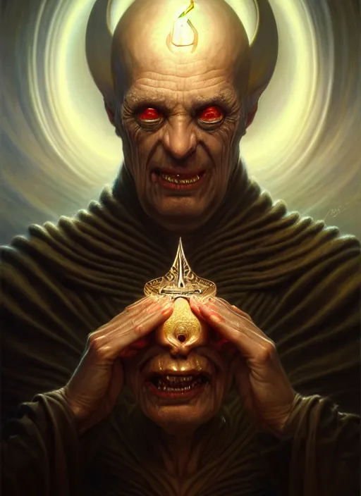 Prompt: portrait shot of an evil priest, intricate, elegant, highly detailed, centered, digital painting, artstation, concept art, smooth, sharp focus, illustration, artgerm, tomasz alen kopera, peter mohrbacher, donato giancola, joseph christian leyendecker, wlop, boris vallejo