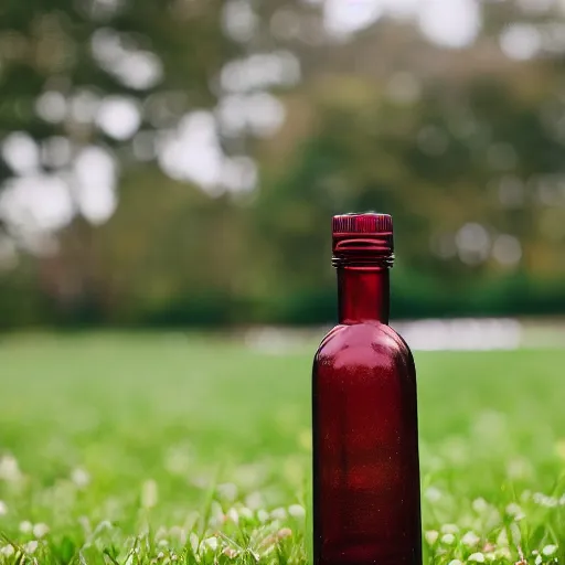 Image similar to symmetrical photo of small bottle standing, park background