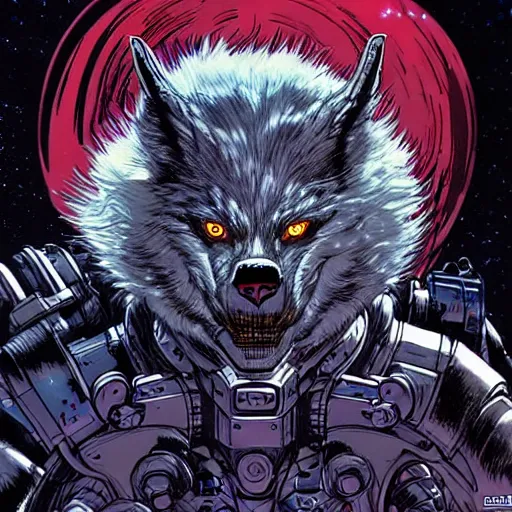 Prompt: portrait of a cybernetic werewolf warrior with white fur and power armor, cyberpunk concept art by josan gonzales and moebius and enki bilal and and dan mumford and jean claude meziere and philippe druilleg