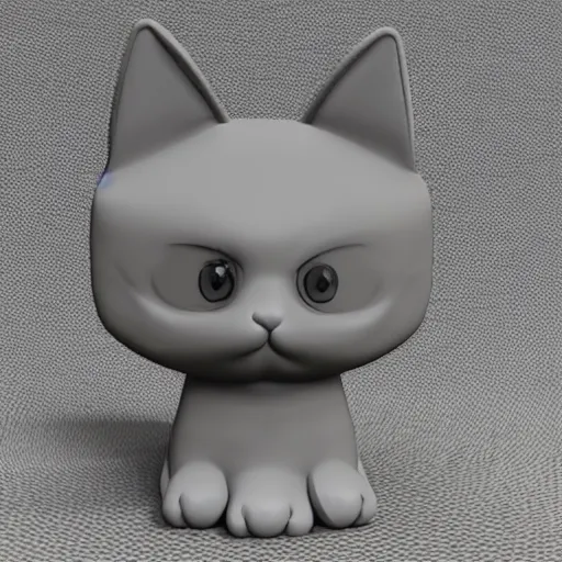 Prompt: 3 d graphic cartoon gray clay figure cat