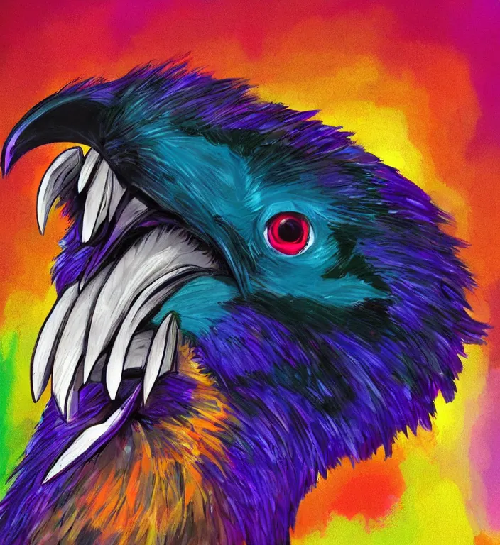 Image similar to colorful illustration of happy raven bird, by zac retz and junji ito