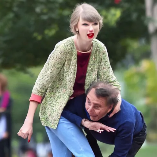 Image similar to taylor swift shoving old people over in the park