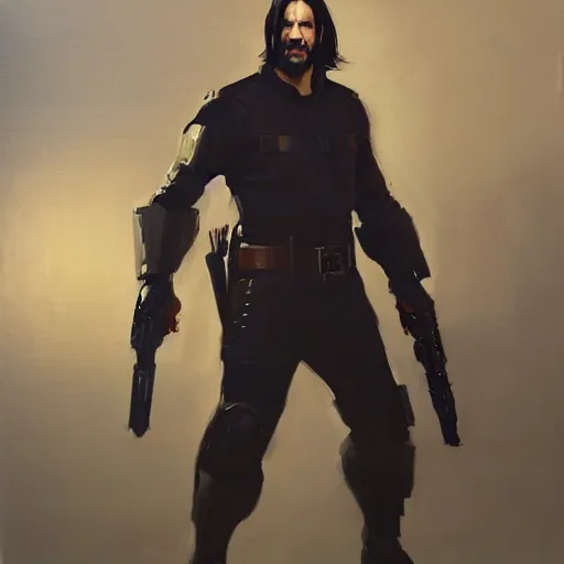 Image similar to greg manchess portrait painting of partially armored john wick as overwatch character, medium shot, asymmetrical, profile picture, organic painting, sunny day, matte painting, bold shapes, hard edges, street art, trending on artstation, by huang guangjian, gil elvgren, ruan jia, greg rutkowski, gaston bussiere