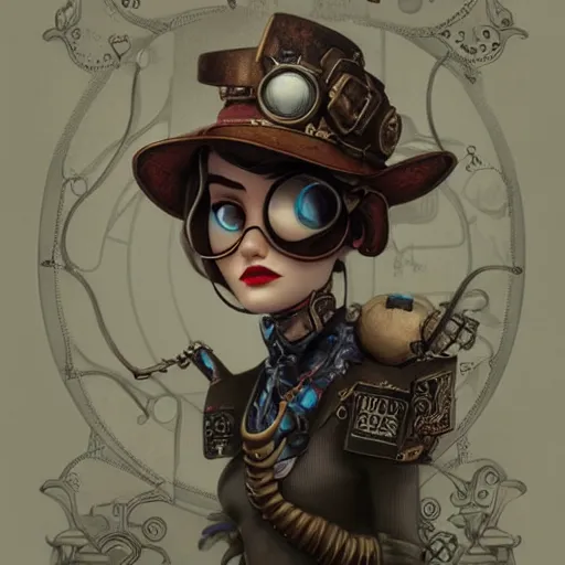 Prompt: Lofi Steampunk portrait Pixar style by Joe Fenton and Stanley Artgerm and Tom Bagshaw