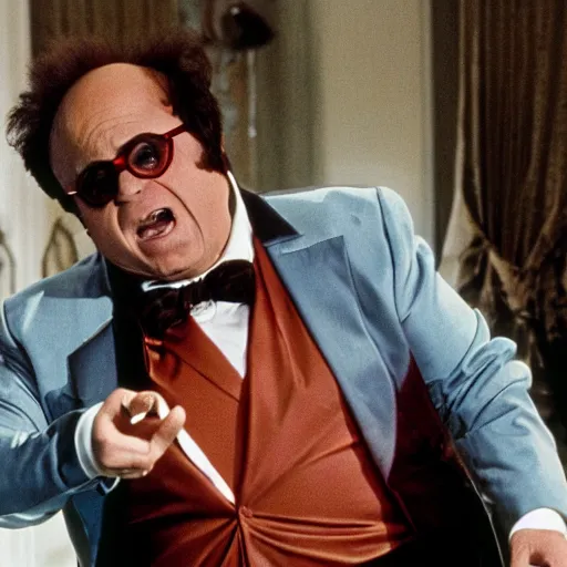 Image similar to Danny Devito as Austin Powers, film still from The Spy Who Shagged Me, detailed, 4k