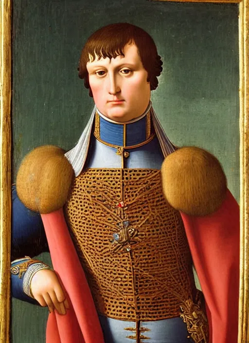 Prompt: grandiose epic renaissance portrait of napoleon bonaparte, french emperor, detailed painting by boticelli, leonardo davinci, francois gerard and jacques louis david