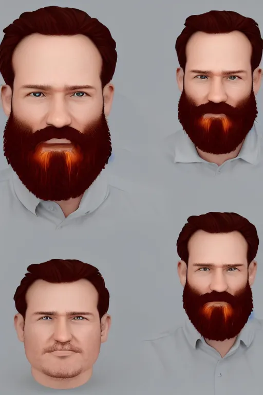 Image similar to face icon stylized minimalist portrait of a respectable dignified 3 0 ish pentecostal preacher with kind eyes and red beard and hair, serge birault, global illumination