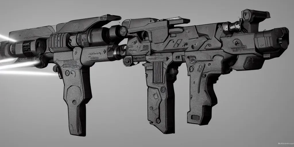 Image similar to Laser Blaster Concept Art, mono background, 8k photorealistic, HD, high details, trending on artstation