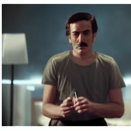 Image similar to Mario smoking in an A24 film aesthetic