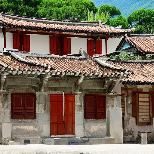 Prompt: old French village heavily influenced by ancient Chinese architecture.