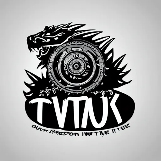 Image similar to a black logo on a white background of a well-designed head of a very cute dragon and gear wheel, vector graphics