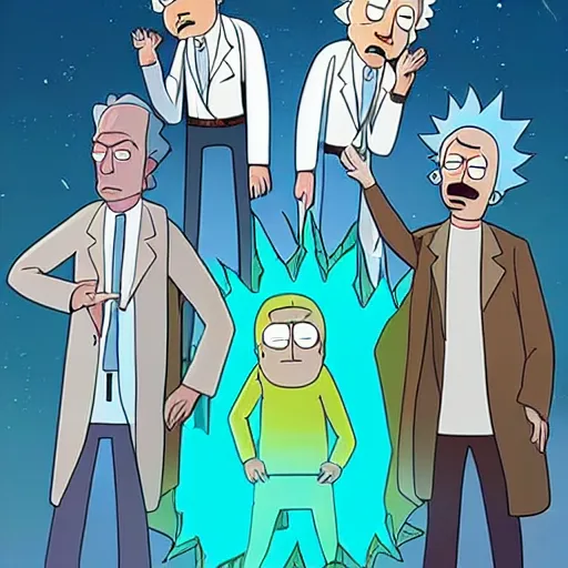 Image similar to Bill Murray playing Rick Sanchez, with spikey grey hair, and wearing a white lab coat, real-life action movie of Rick & Morty announced, poster art