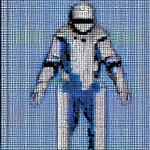 Image similar to a person in a silver and navy astronaut suit based upon medieval armor laser welding the stars into the sky, 64-bit pixel art, details galore, extremely realistic, high octane, 10K