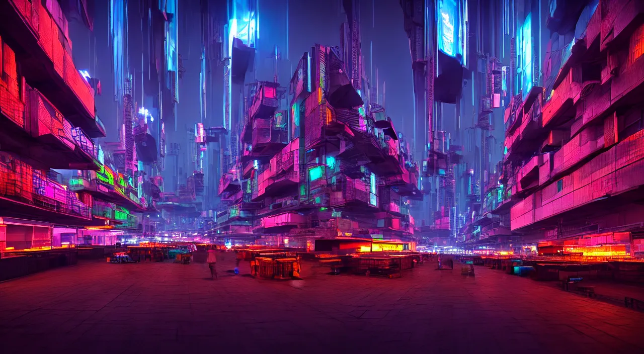 Image similar to Cyberpunk Shipping Port, futuristic Phnom-Penh Cambodia, neon lighting