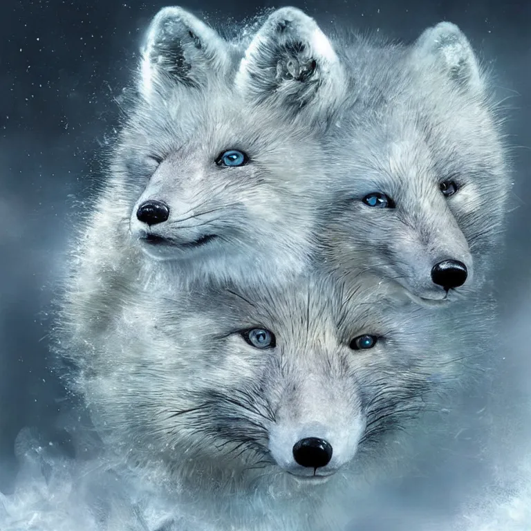 Prompt: hyperrealistic surrealistic arctic fox bring ice and fire and destruction to the world photorealistic symmetrical detailed fractal