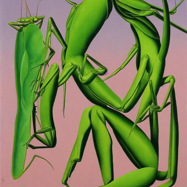 Prompt: praying mantis, by rene magritte, centered, detailed painting, hd, hq, high resolution, high detail, 4 k, 8 k
