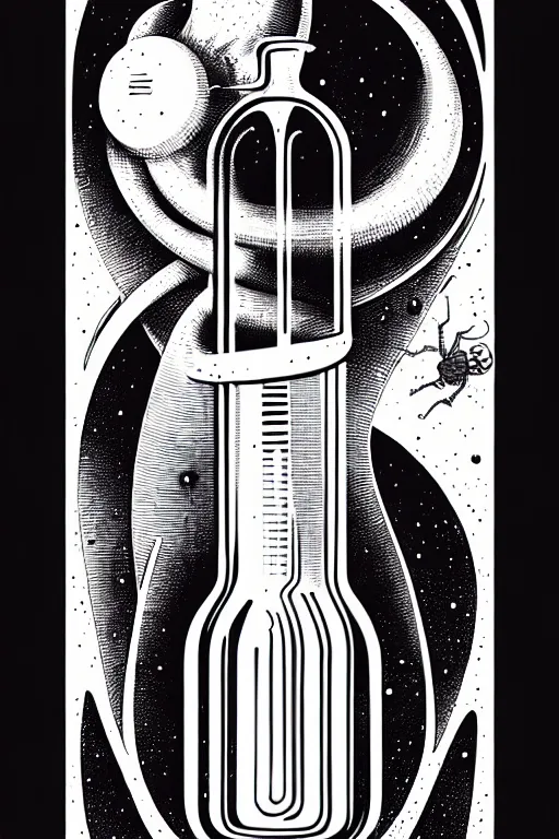 Image similar to an erlenmeyer flask with a caterpillar inside, bold line art, by vincent di fate and joe fenton, inking, etching, screen print, masterpiece, trending on artstation, sharp, high contrast, hd