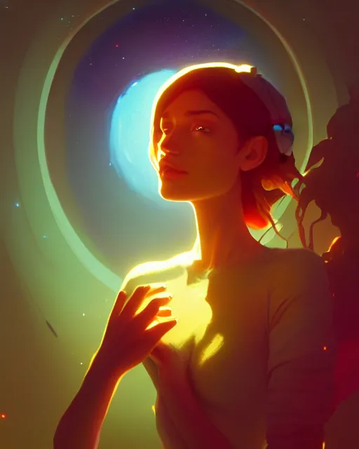 Prompt: portrait of a beautiful woman monster astronaut, bathed in light, octane render, unreal engine, gaudy colors, greg rutkowski, loish, rhads, beeple, makoto shinkai and lois van baarle, ilya kuvshinov, rossdraws, tom bagshaw, alphonse mucha, global illumination