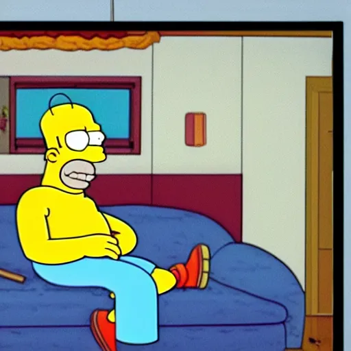 Image similar to homer simpson falling asleep in a haunted house, on the television show simpsons