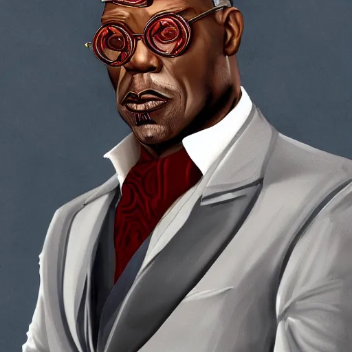 Prompt: a portrait of a muscular older black man with cornrows and a suit with a monocle on, D&D, sci-fi, elegant, hopeful, muscular, highly detailed, digital painting, artstation, concept art, smooth, sharp focus, illustration