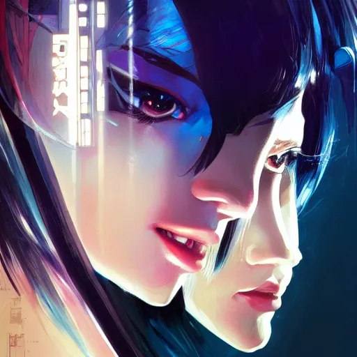 Image similar to A beautiful cyborg woman || ANIME, fine-face, realistic shaded perfect face, fine details. Anime. realistic shaded lighting poster by Ilya Kuvshinov katsuhiro otomo ghost-in-the-shell, magali villeneuve, artgerm, Jeremy Lipkin and Michael Garmash and Rob Rey