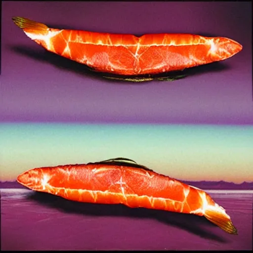 Prompt: ween album cover composed of smoked salmon