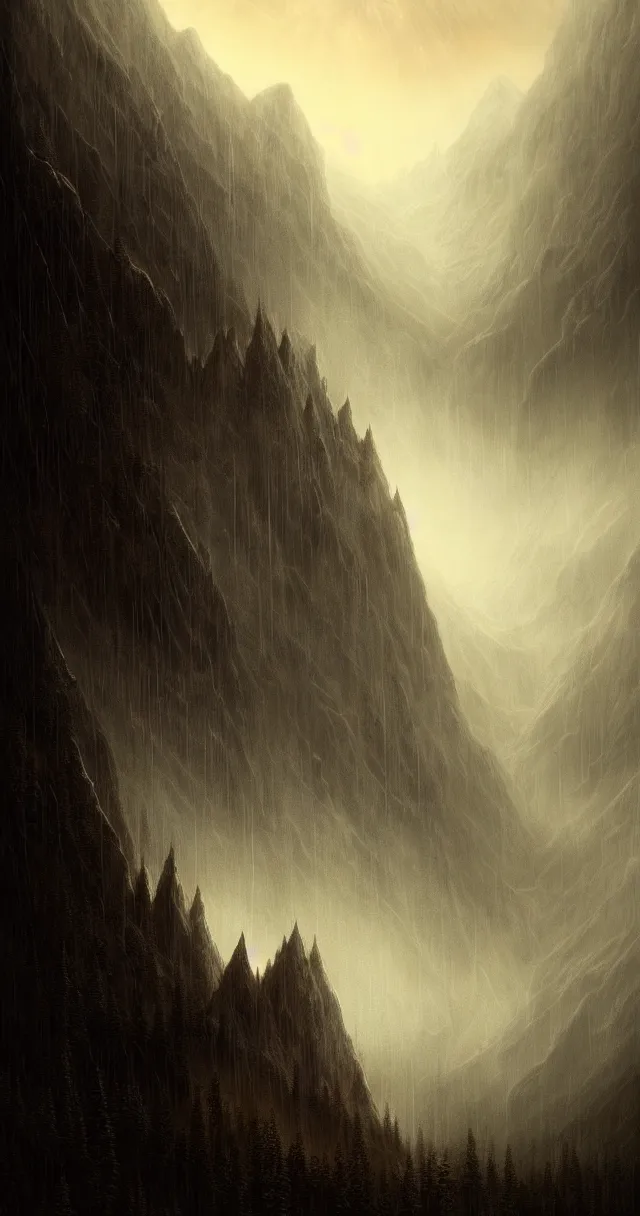 Image similar to epic professional digital art of hungry foreboding mountain, faint golden moody atmospheric lighting, painted, intricate, detailed, detailed, foreboding, by leesha hannigan, wayne haag, reyna rochin, ignacio fernandez rios, mark ryden, iris van herpen,, epic, stunning, gorgeous, much wow, cinematic, masterpiece.