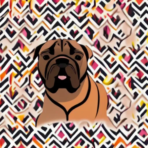 Image similar to a sunset patterned bullmastiff in a white room