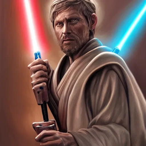 Image similar to stunning digital painting of a jedi master, highly realistic, highly detailed