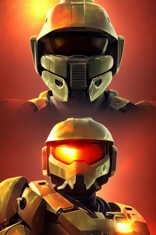 Image similar to robot ninja mask helmet halo master chief radiating a glowing aura global illumination ray tracing hdr fanart arstation by ian pesty and katarzyna da „ bek - chmiel