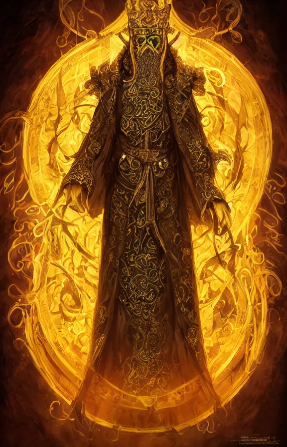 Image similar to an portrait of the king hastur, omnious mantle, dark crown, intricate details, detailed clothes, artstation, epic pose, epic light