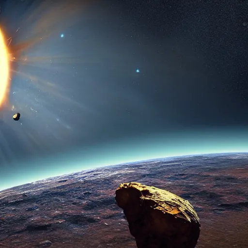 Prompt: A huge asteroid colliding with earth, realistic, HDR, Caught by James Webb Telescope,