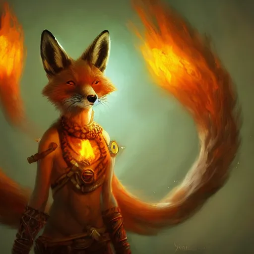 Prompt: anthropomorphic druidic fox in a vortex of flame, 8k resolution matte fantasy painting, cinematic lighting, DeviantArt Artstation, Jason Felix Steve Argyle Tyler Jacobson Peter Mohrbacher