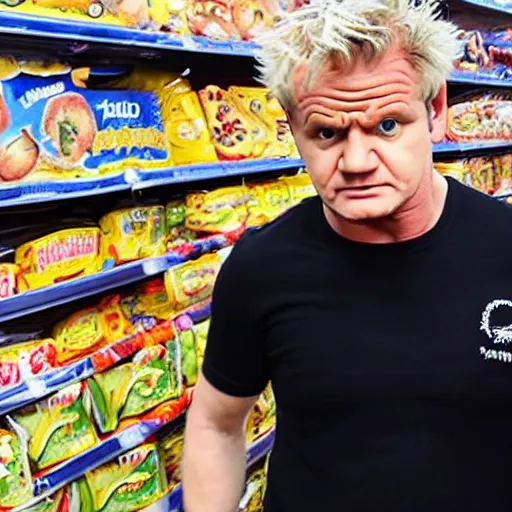 Prompt: angry gordon ramsey standing in a walmart