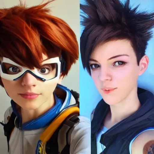 Prompt: tracer from Overwatch as a real person