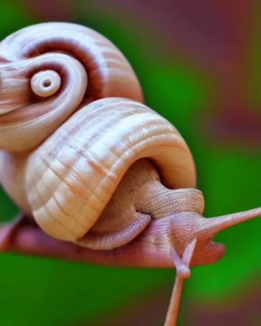 Image similar to snail rabbit, fluffy and unique, bizarre, high detail