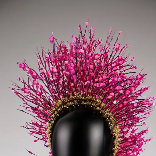 Image similar to headdress designed by philip treacy made of cherry blossoms