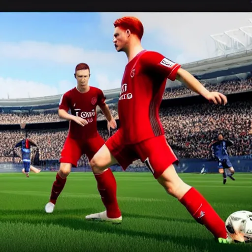 Prompt: a screenshot of red haired shanks in fifa 2 2, ea games, rtx, nvidia geforce, best graphics