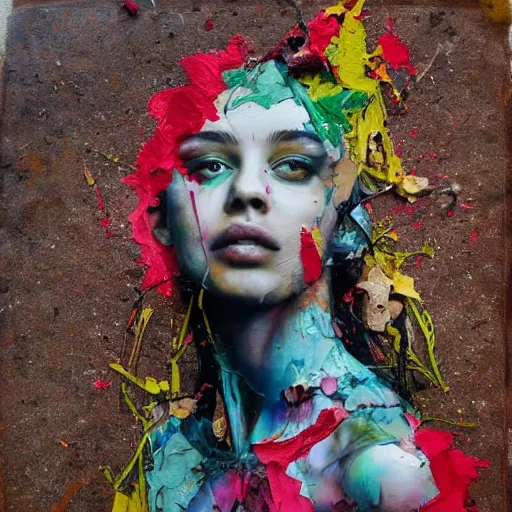 Image similar to photo of young woman by artur bordalo in style of jackson pollack