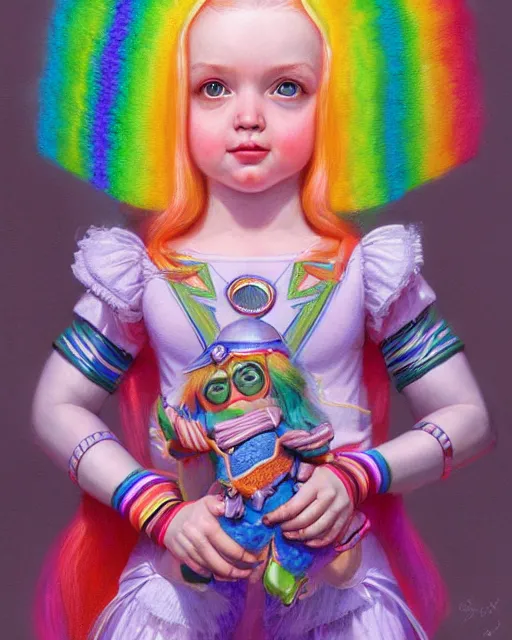 Prompt: rainbow brite portrait | highly detailed | very intricate | symmetrical | whimsical and magical | soft cinematic lighting | award - winning | closeup portrait | cute doll | painted by donato giancola and mandy jurgens and charlie bowater | pastel color palette | featured on artstation